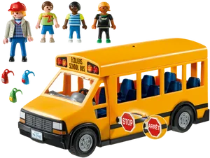 Toy School Busand Figures PNG Image