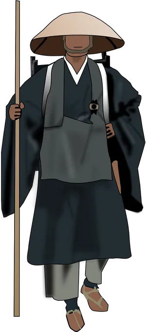 Traditional Anime Monkwith Staff PNG Image