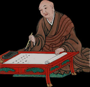 Traditional Asian Scholar Writing Illustration PNG image with transparent background