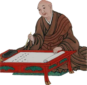 Traditional Asian Scholar Writing Illustration PNG Image