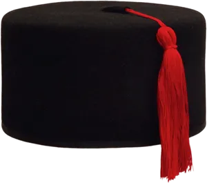 Traditional Black Fez Hatwith Red Tassel PNG Image