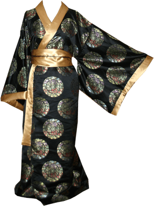 Traditional Black Kimonowith Gold Obi PNG image with transparent background
