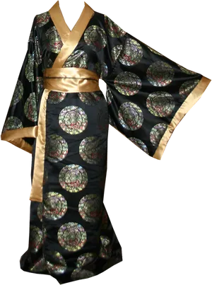 Traditional Black Kimonowith Gold Obi PNG Image