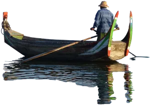 Traditional Boatman Nighttime Reflection PNG Image