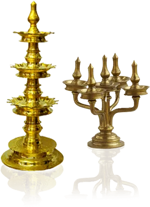 Traditional Brass Vilakku Lamps PNG Image