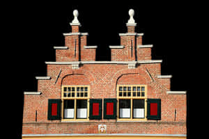 Traditional Brick Facadewith Red Shutters PNG image with transparent background
