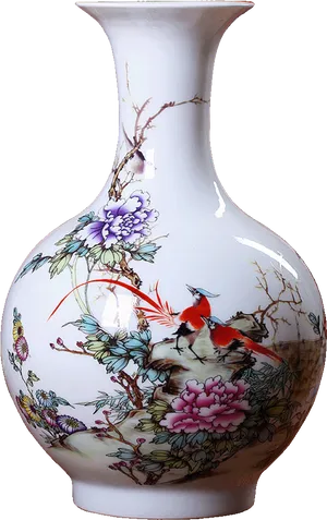 Traditional Chinese Floral Vase PNG Image