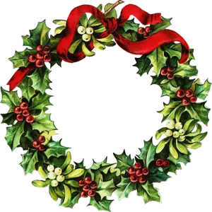 Traditional Christmas Holly Wreath PNG Image