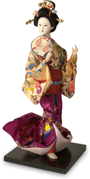 Traditional Geisha Doll Display PNG with transparent background