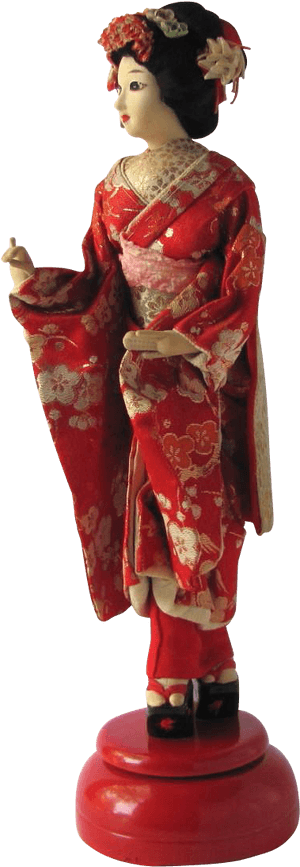 Traditional Geisha Doll Red Kimono PNG image with transparent background