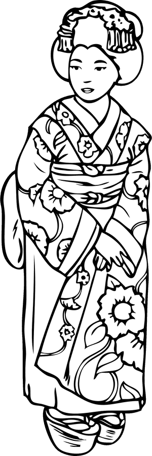 Traditional Geisha Line Art PNG image with transparent background