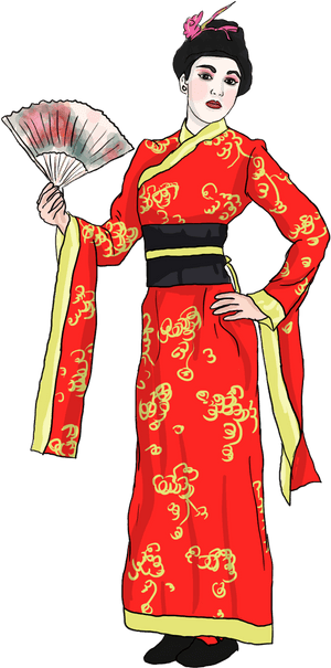 Traditional Geishawith Fan PNG image with transparent background