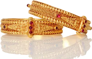 Traditional Gold Bangleswith Rubies PNG Image