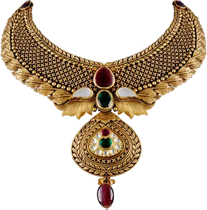 Traditional Gold Necklace Design PNG Image