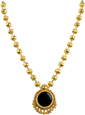 Traditional Gold Necklacewith Gemstone Pendant PNG Image