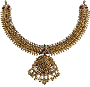 Traditional Gold Necklacewith Precious Gems.jpg PNG Image