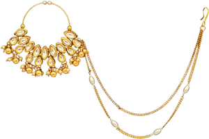 Traditional Gold Nose Ring With Chain PNG Image