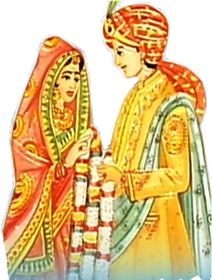 Traditional Hindu Wedding Couple Illustration PNG Image