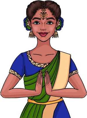 Traditional Indian Girl Greeting Anjali Mudra PNG Image