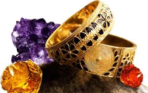 Traditional Indian Gold Bangles Display PNG Image