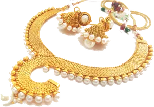 Traditional Indian Gold Jewelry Set PNG Image