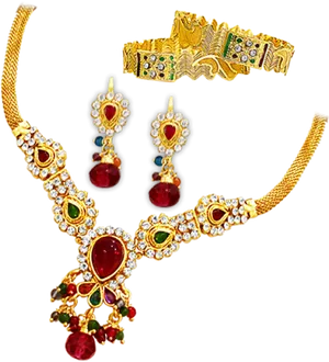 Traditional Indian Gold Jewelry Set PNG Image