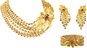 Traditional Indian Gold Jewelry Set PNG Image