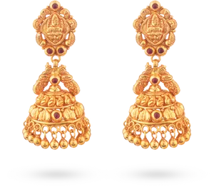 Traditional Indian Gold Jhumka Earrings PNG Image