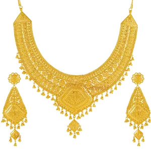 Traditional Indian Gold Necklace Set PNG Image