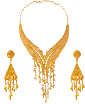 Traditional Indian Gold Necklaceand Earrings Set PNG Image