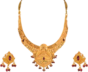 Traditional Indian Gold Necklaceand Earrings Set PNG Image