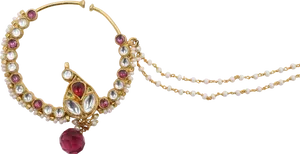 Traditional Indian Nose Ringwith Chain PNG Image