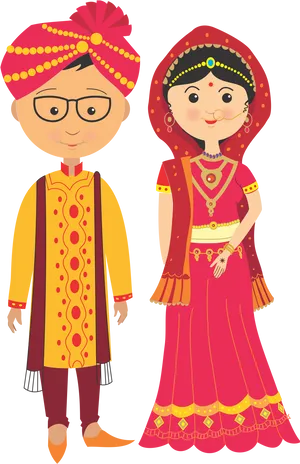 Traditional Indian Wedding Attire Cartoon PNG Image