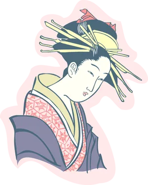 Traditional Japanese Geisha Art PNG Image