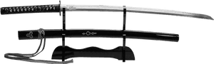 Traditional Japanese Katanaon Stand PNG