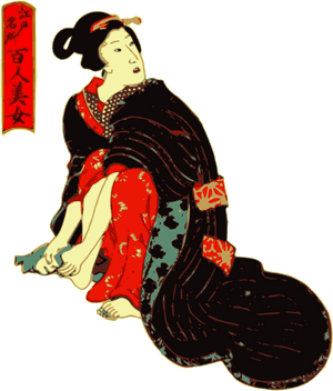 Traditional Japanese Kimono Woodblock Print PNG image with transparent background