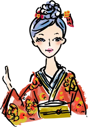 Traditional Japanese Woman Illustration PNG Image