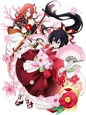 Traditional_ Manga_ Characters_ Fan_ Dance PNG Image
