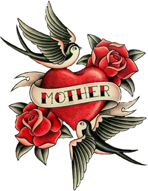 Traditional Mother Heart Tattoo Design PNG Image