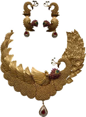 Traditional Peacock Jewelry Set PNG Image