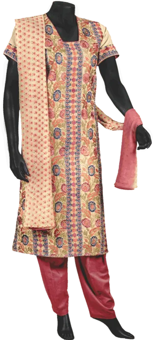 Traditional Printed Salwar Suit Mannequin PNG Image