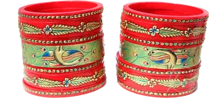 Traditional Red Golden Painted Bangles PNG Image