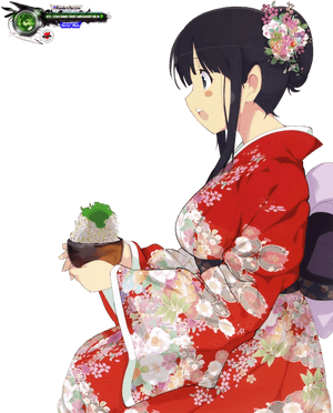 Traditional Red Kimono Anime Girl PNG with transparent background