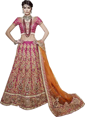 Traditional Red Lehenga Choli Model PNG Image