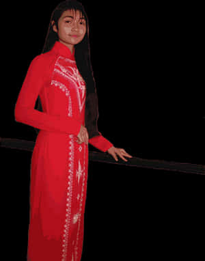 Traditional Vietnamese Ao Dai Red PNG image with transparent background