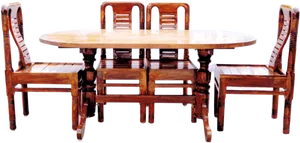 Traditional Wooden Dining Table Set PNG Image