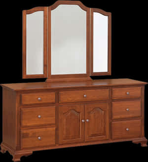 Traditional Wooden Dresserwith Triple Mirror PNG image with transparent background