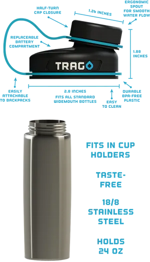 Trago Smart Water Bottle Features PNG Image