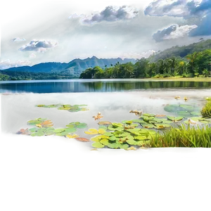 Tranquil Lake View Landscape Png Wht PNG Image