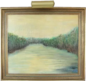 Tranquil River Landscape Painting PNG Image